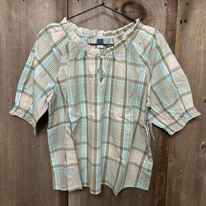 Old Navy Ruffle Trim Pajama Top in Green Blue Plaid Size Small